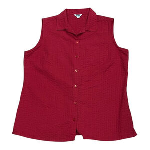 Tabi Shirt Womens Medium Red Sleeveless Button Front Textured Top Blouse